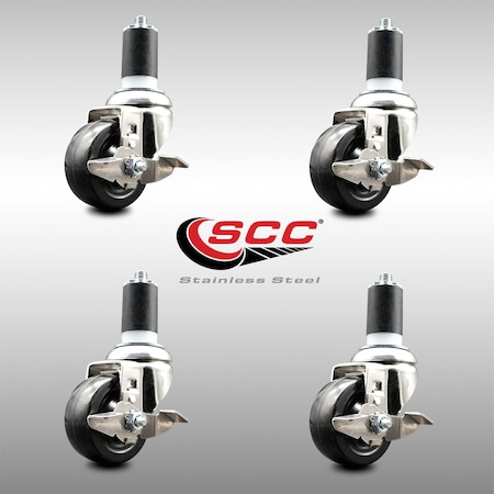 Service Caster 3 Inch 316SS Soft Rubber Swivel 1-1/2 Inch Expanding Stem Caster Set Brake SCC SCC-SS316EX20S314-SRS-TLB-112-4